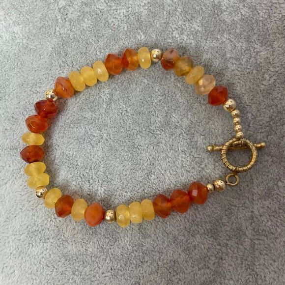 Hand Crafted Jewelry - Handmade beaded glass bracelet amber yellow orange brown